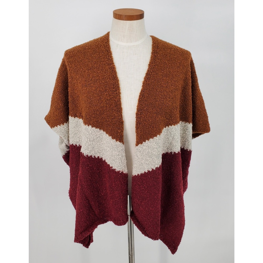 Sonoma Goods For Life Womens OS Colorblock Chevron Poncho Wrap Berry Brown New
